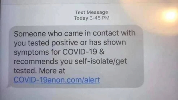 valse sms-berichtgeving inzake COVID-19 contactopvolging